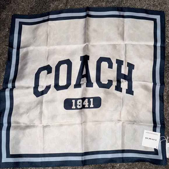 Coach Navy and Cream 1941 Logo Silk Scarf 🧣 Brand New In Packaging - Picture 1 of 6